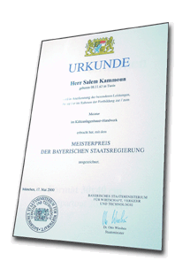 Urkunde für Meisterpreis